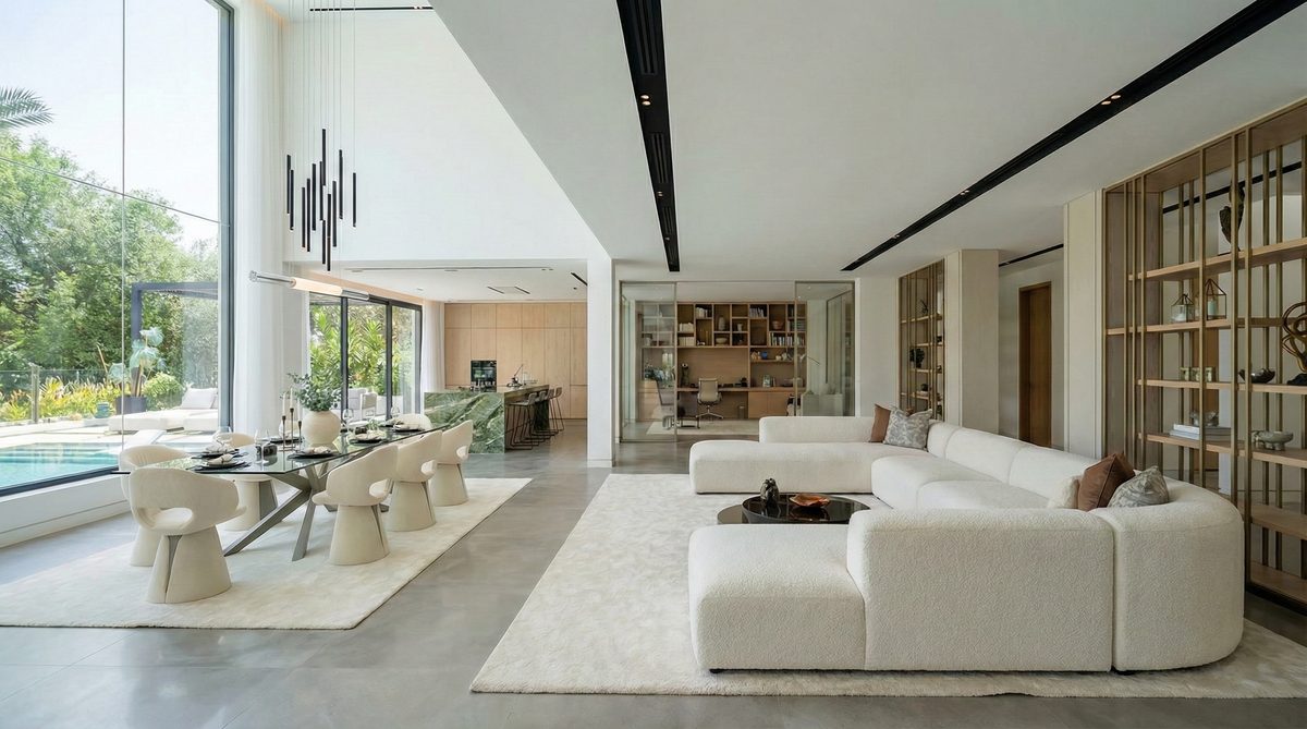A bright, open Halo living and dining space