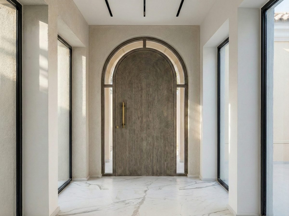 A bespoke Halo entrance door in fluted timber